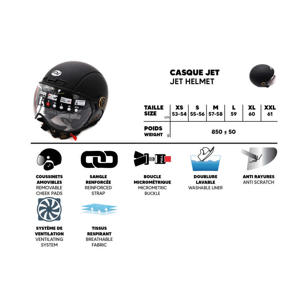 Casco JET FRV negro mate (talla S a XL)