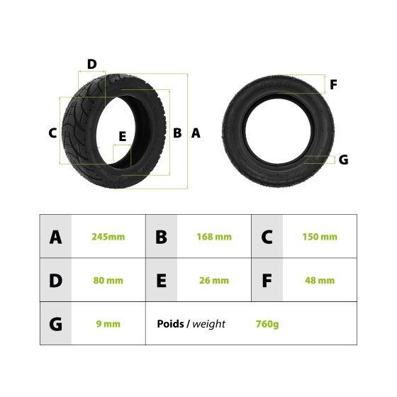 Pneu 80/65-6 route Dualtron Victor Zero10x Mantis  pour trottinette électrique - Wattiz
