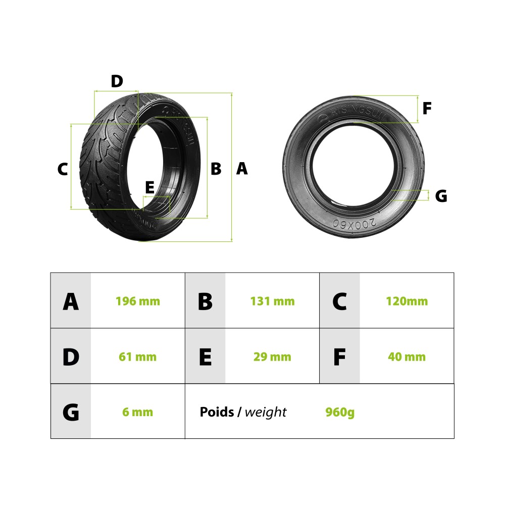 200x60 Zero8 Ar Dualtron Raptor solid tyre