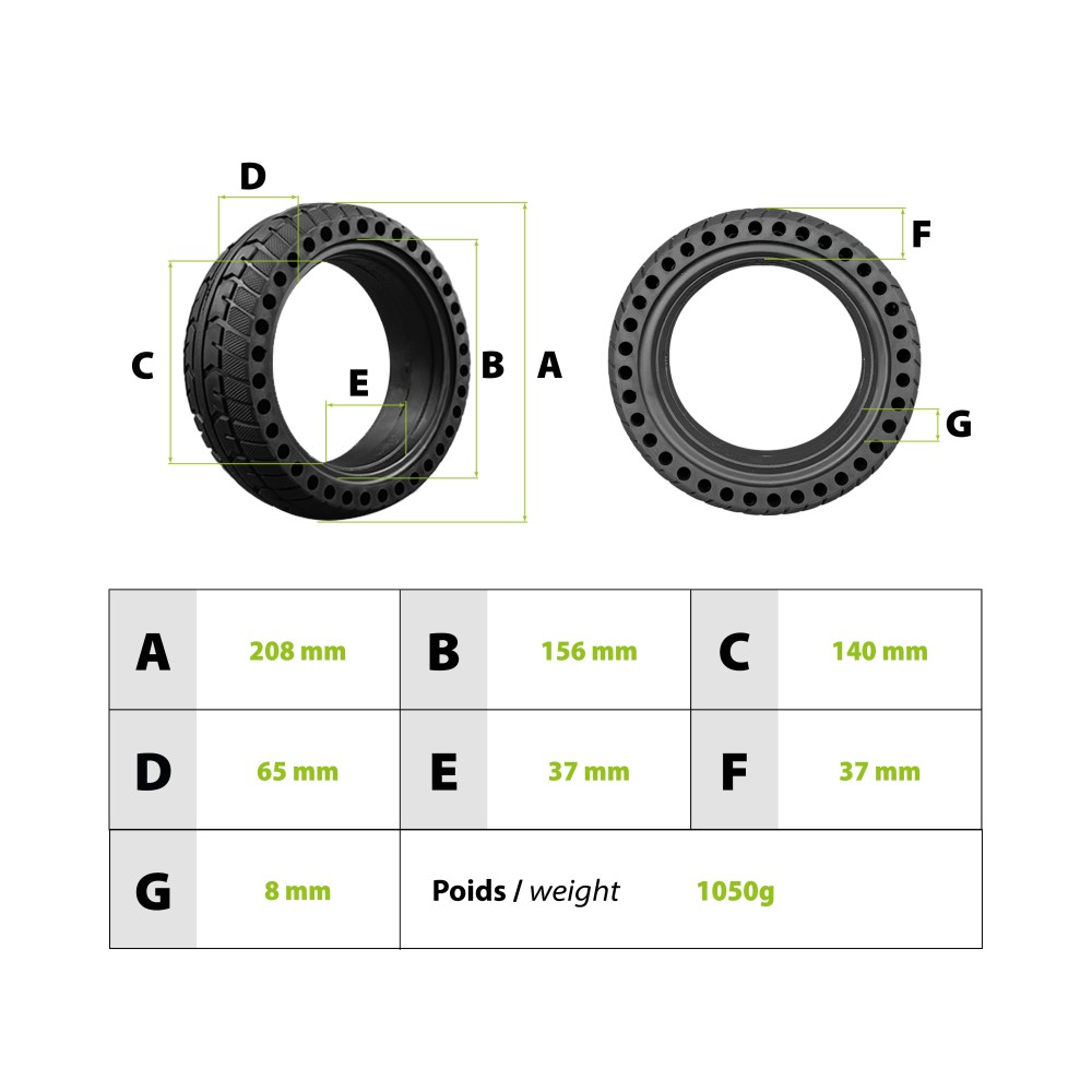 Puncture-proof solid tire for Dualtron Mini, Pop, Popular, and Togo