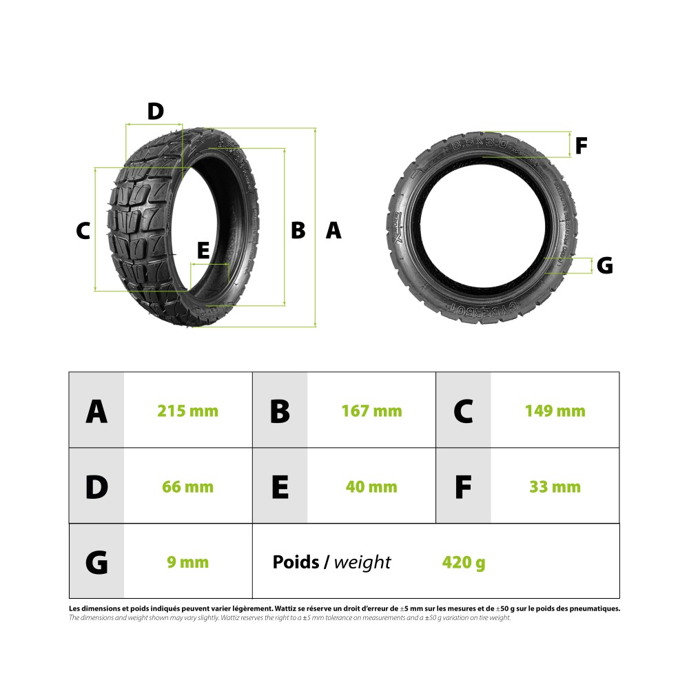 8.5x3 Dualtron Mini semi-offroad tyre