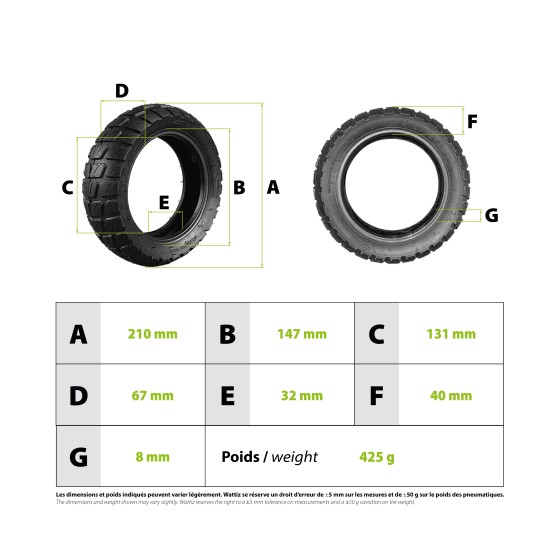 Pneu 8.5x3.0 semi off road Vsett 8 & 9 renforcé pour trottinette électrique - wattiz