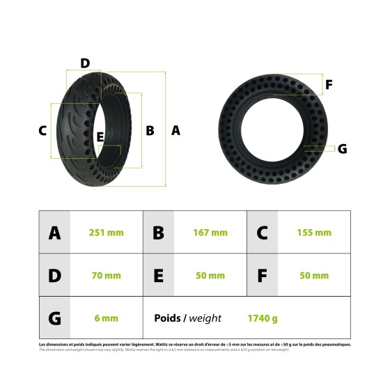 Pneu plein 10x2.70-6.5 pour trottinette électrique - wattiz