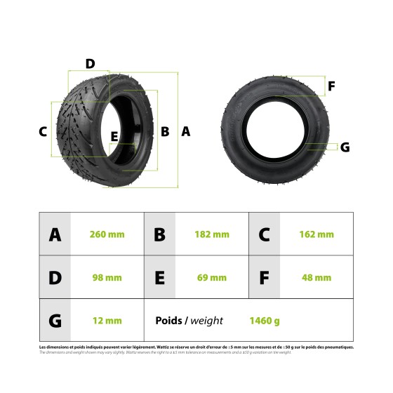 Pneu 90/65-6.5 tubeless + gel anti crevaison pour trottinette électrique - wattiz