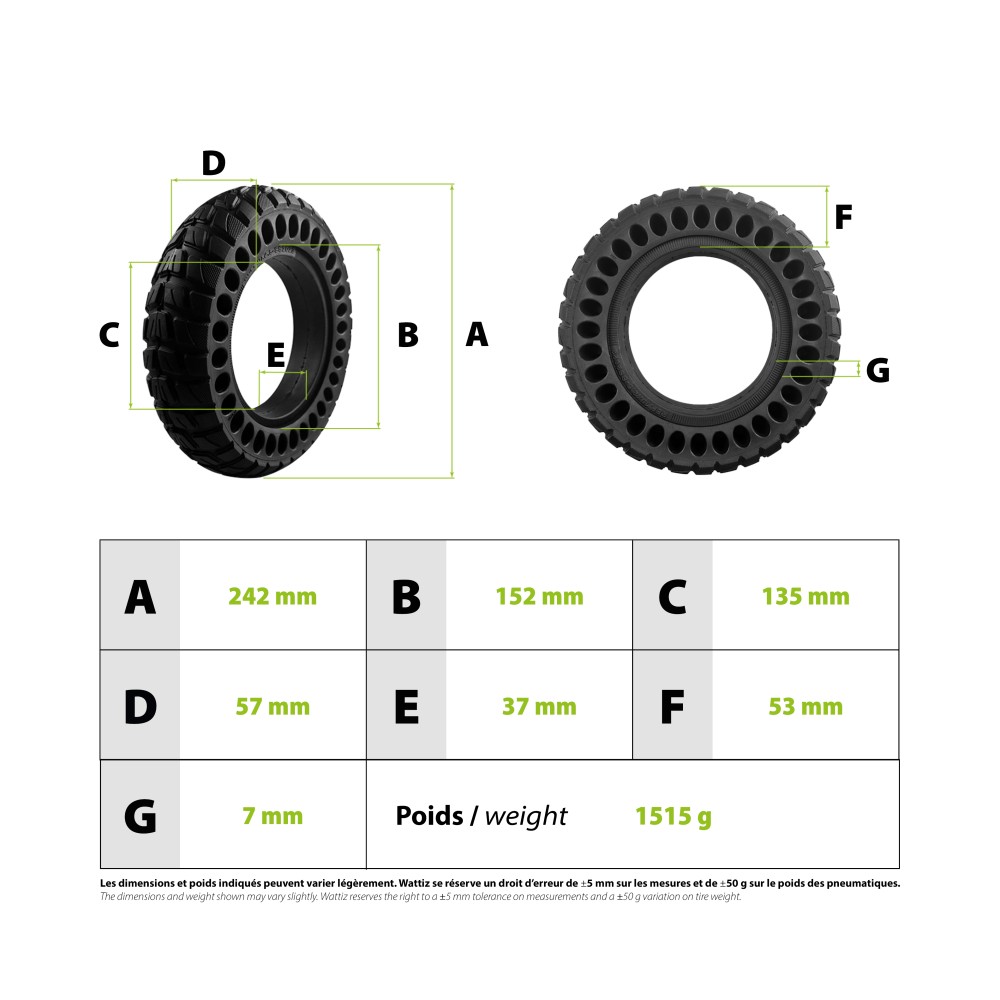Neumático macizo 10x2.50 - 36mm offroad Kugoo M4 M4 Pro