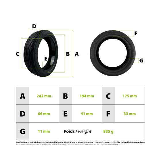Pneu 60/65-6,9 avec gel Ninebot G2 roue arriere pour trottinette électrique - wattiz