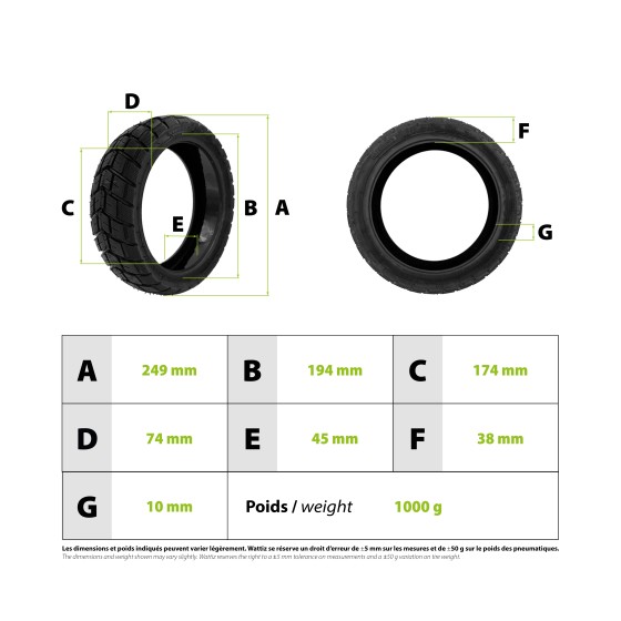 Pneu route 10.5x2.75 tubeless avec gel anti-crevaison pour trottinette électrique - wattiz