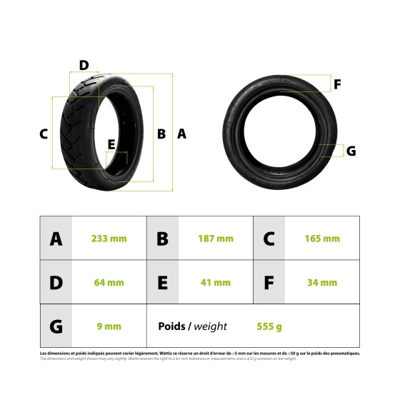 Pneu 250x54 Xiaomi Mi4 Tubeless pour trottinette électrique - wattiz