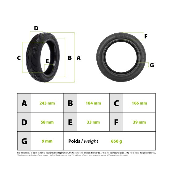 Pneu 10x2.125-6.5 Ninebot F Tubeless avec Gel Anti Crevaison pour trottinette électrique - wattiz