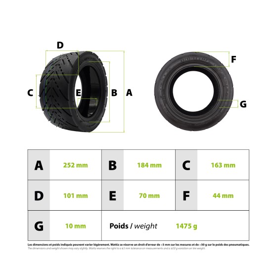 Pneu 90/65-6.5 CST route gel anti crevaison pour trottinette électrique - wattiz