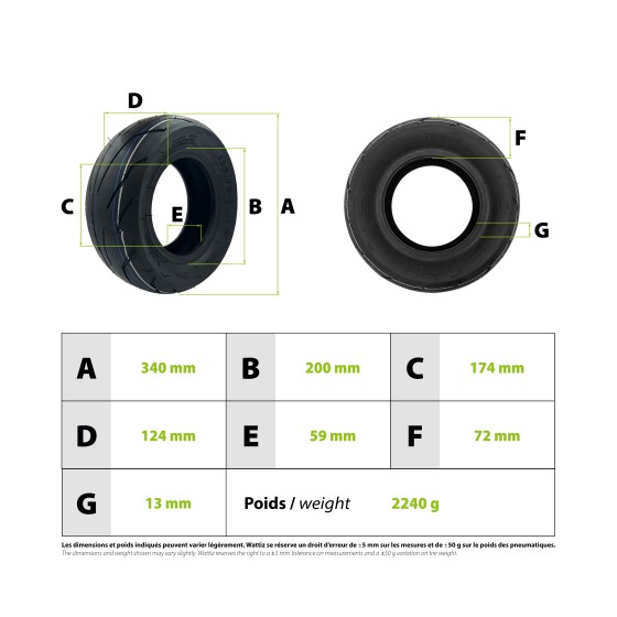 Pneu tubeless 135/75-7 (13x5.5-7) Dualtron X pour trottinette électrique - wattiz