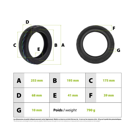 Pneu tubeless 10x2.50-7 pour trottinette électrique - Wattiz