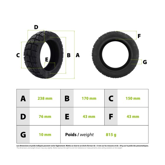 Pneu Offroad 255X80 renforcé tubeless pour trottinette électrique - Wattiz