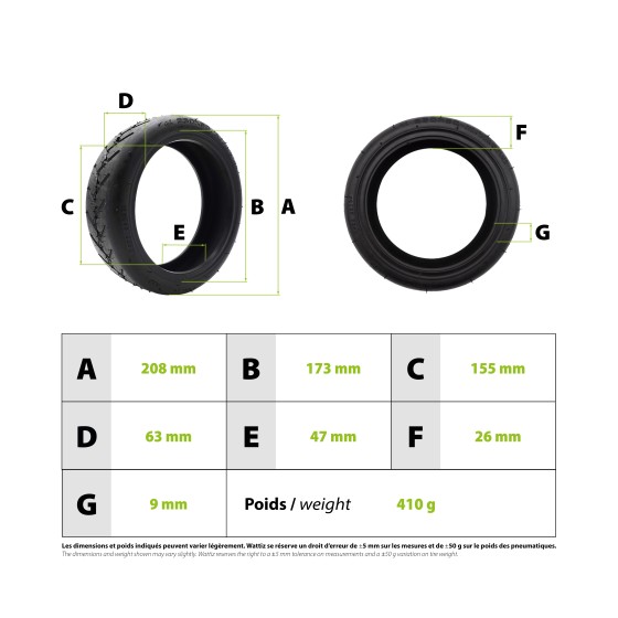 Pneu 230x50 Mi3 Lite Mi4 Lite pour trottinette électrique - Wattiz