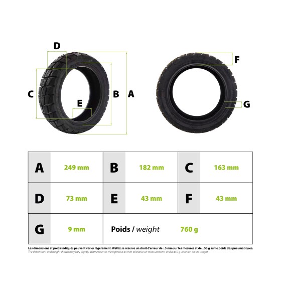 Pneu 10x2.75-6.5 Offroad tubeless pour trottinette électrique - Wattiz
