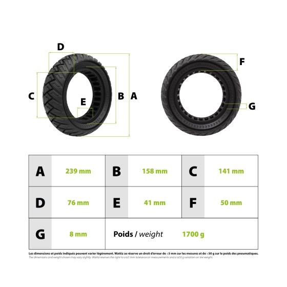 Pneu plein 10x3 (255x80) pour trottinette électrique - Wattiz