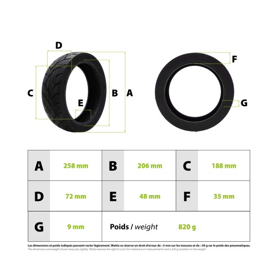 Pneu 70/60-7.5 Tubeless Ninebot Max G3 pour trottinette électrique - Wattiz