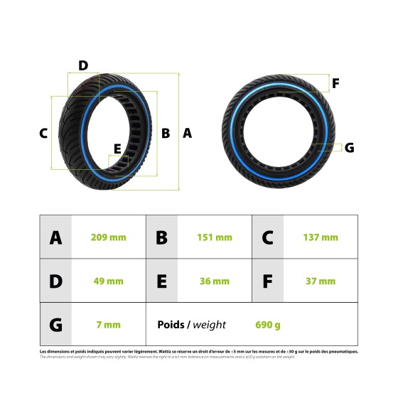 Pneu plein Xiaomi nouvelle génération bleu  pour trottinette électrique - wattiz