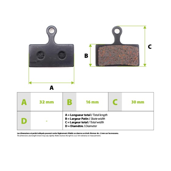 Plaquettes de frein Shimano B01S T U pour trottinette électrique wattiz