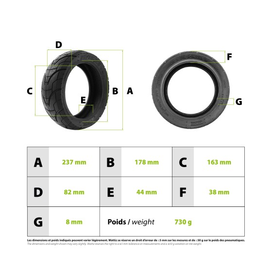 Pneu 80/55-6.5 tubeless pour trottinette électrique - Wattiz