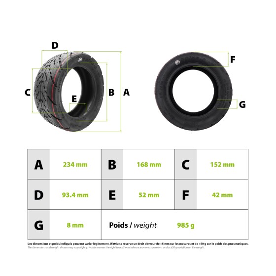 Pneu tubeless 90/55-6 pour trottinette électrique - wattiz