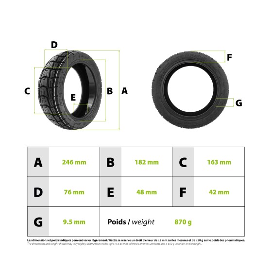 Pneu 10x2.75-6.5 gel anti crevaison pour trottinette électrique - wattiz