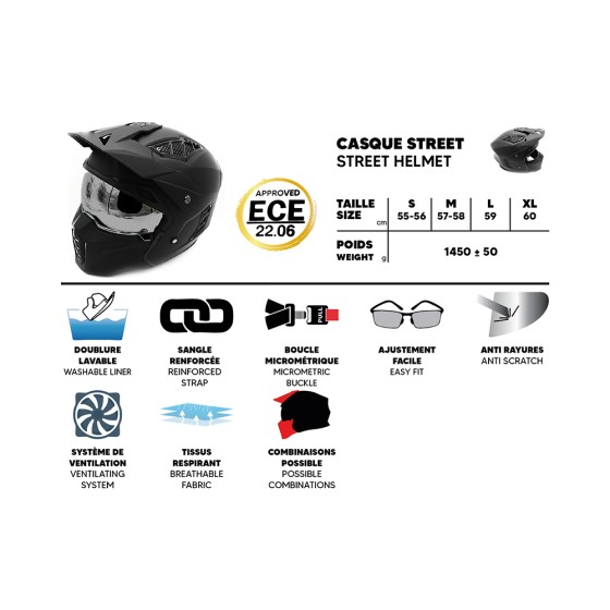 Casque street FRV noir mat (taille S à XL) pour trottinette électrique - Wattiz
