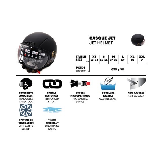 Casque JET FRV  noir mat (taille S à XL) pour trottinette électrique - Wattiz