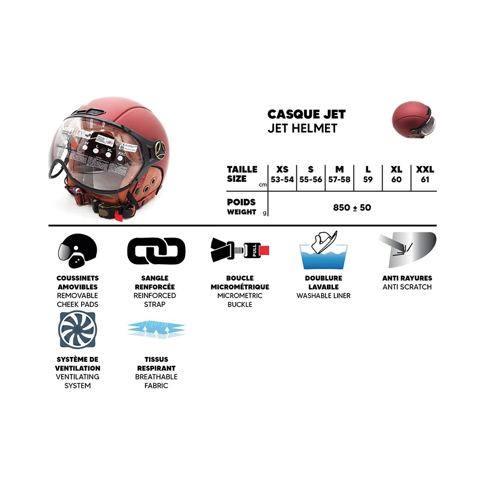 Casco JET  burdeos mate (talla S a XL)