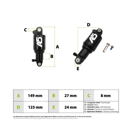 Amortisseur A5 RR1 125mm pour trottinette électrique - wattiz
