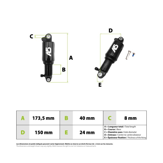 Amortisseur A5 RR1 150mm pour trottinette électrique - wattiz