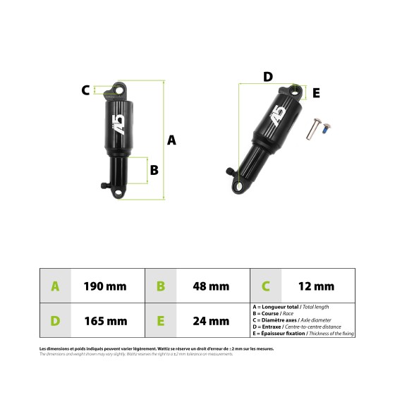 Amortisseur A5 RR1 165mm pour trottinette électrique - wattiz