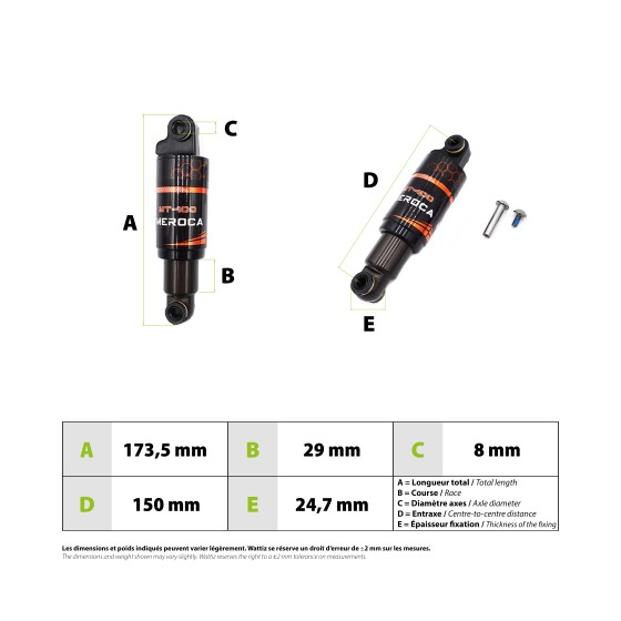 Amortisseur Meroca 150mm pour trottinette électrique - wattiz