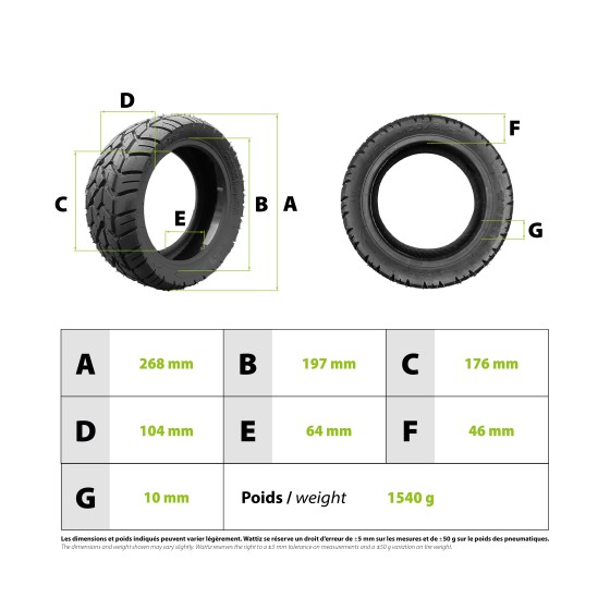 Pneu Semi OffRoad 100/55-7 CST pour trottinette électrique - Wattiz