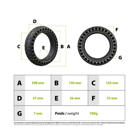 Pneu plein Xiaomi M365 8,5X2 pouces pour trottinette électrique - wattiz