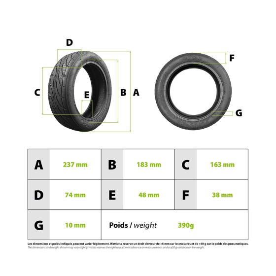 Pneu Voltek V6/Moovway Bw10 70/65-6.5 (255x70) renforcé pour trottinette électrique - wattiz