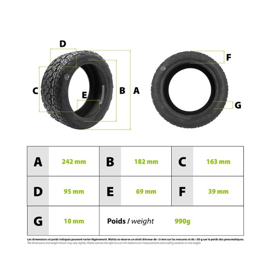 Pneu Kugoo G booster/G2 Pro tubeless pour trottinette électrique - wattiz