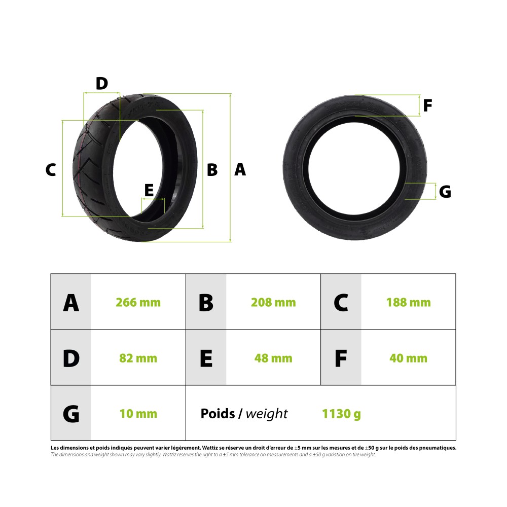 80/55-7.5 tire with anti-puncture gel for electric scooter - Wattiz