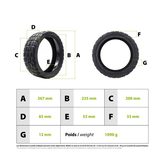 Pneu 80/55-8 avec gel anti crevaison pour trottinette électrique - Wattiz