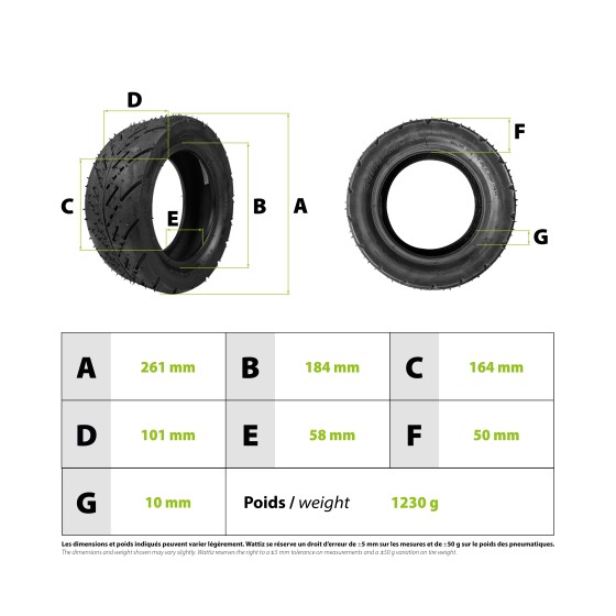Pneu 90/65-6.5 route tubeless pour trottinette électrique - Wattiz