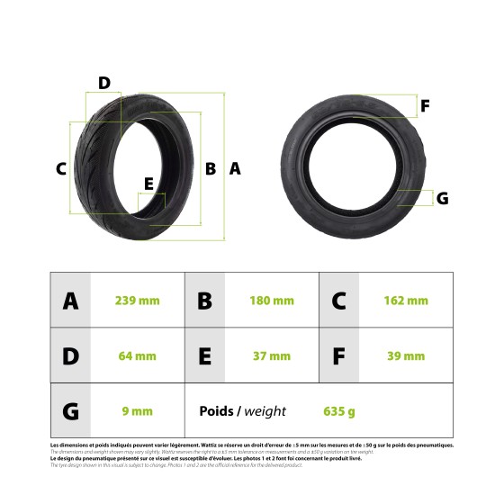 Pneu 60/70-6.5 tubeless pour trottinette électrique - Wattiz