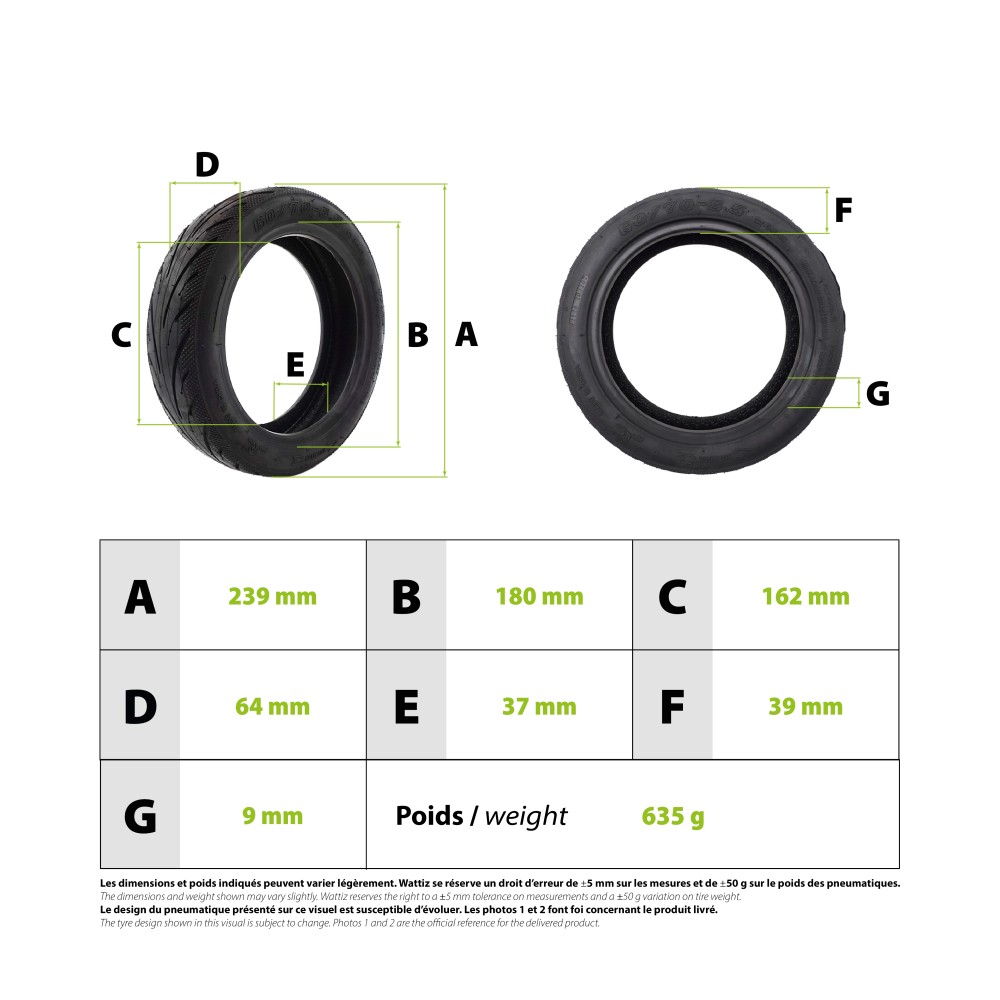 Neumático 60/70-6.5 sin cámara para patinete eléctrico - Wattiz