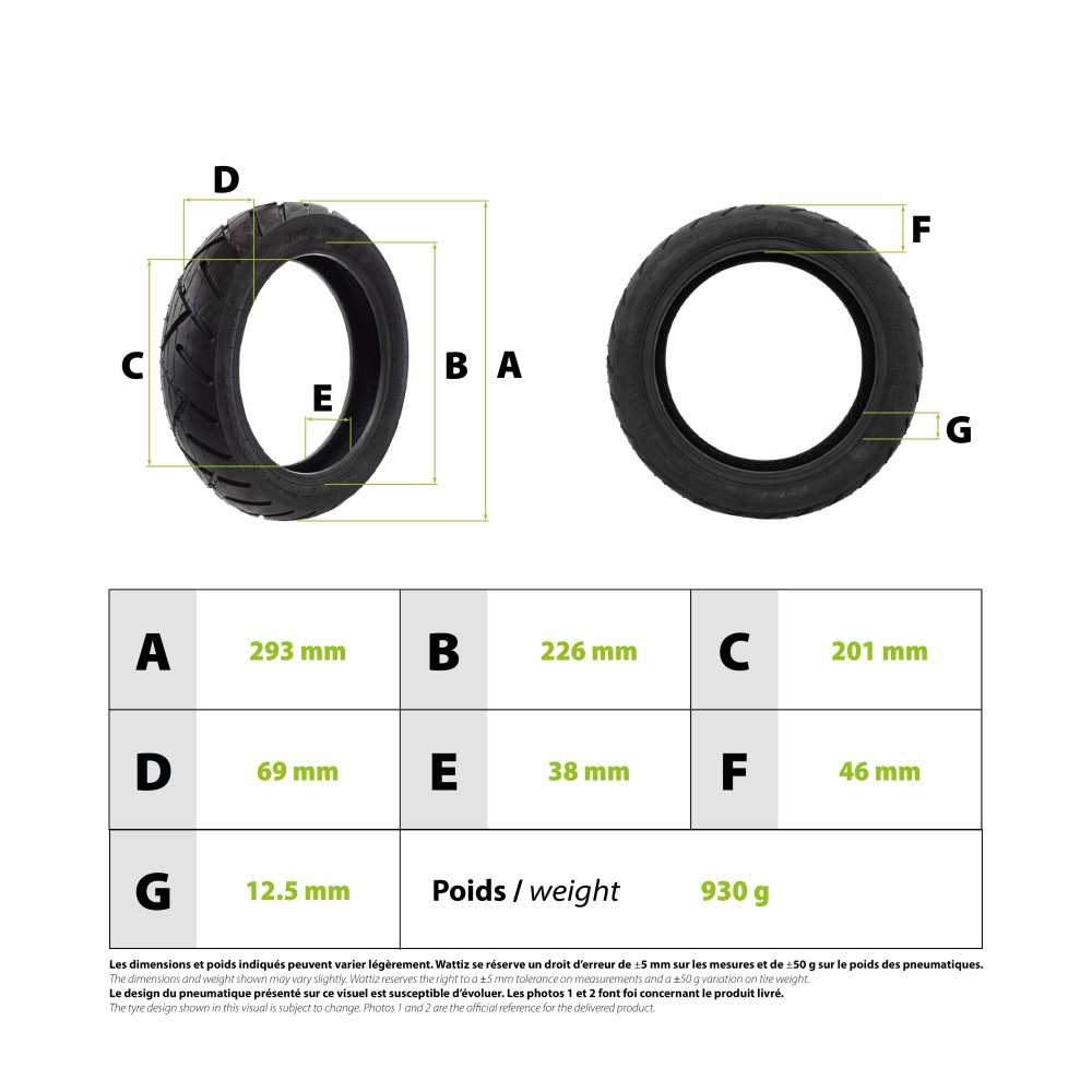 Neumático 12x2.50 sin cámara para patinete eléctrico - Wattiz