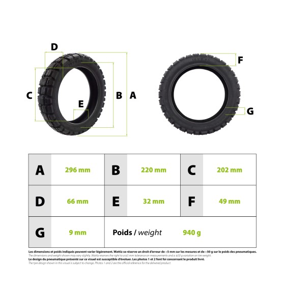 Pneu 12x2.50 tubeless semi offroad pour trottinette électrique - Wattiz