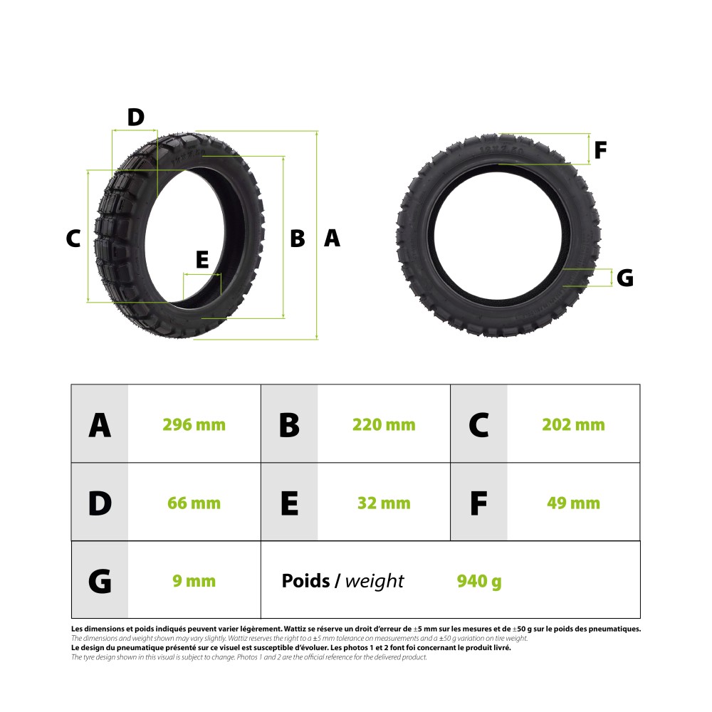 Reifen 12x2.50 tubeless semi Offroad für Elektro-Tretroller - Wattiz
