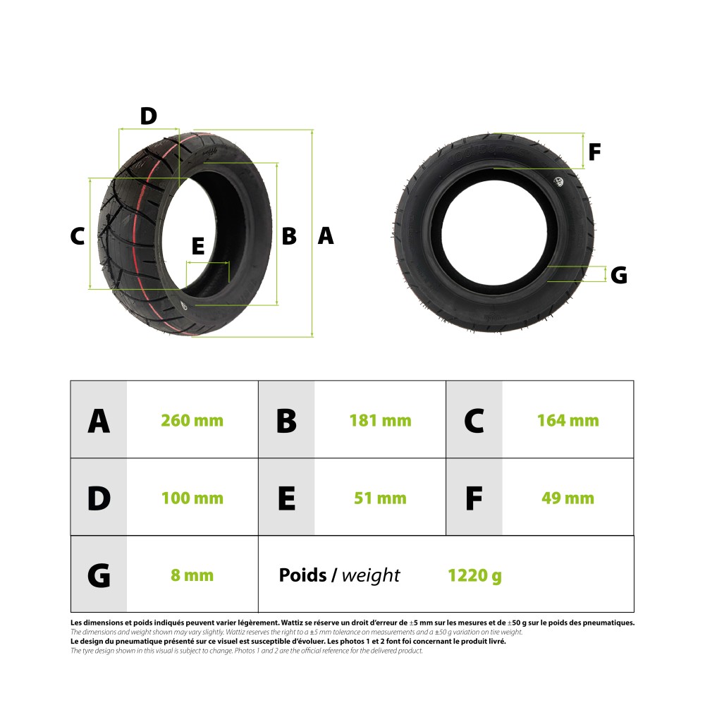 Reifen 100/55-6,5 tubeless für E-Tretroller - wattiz