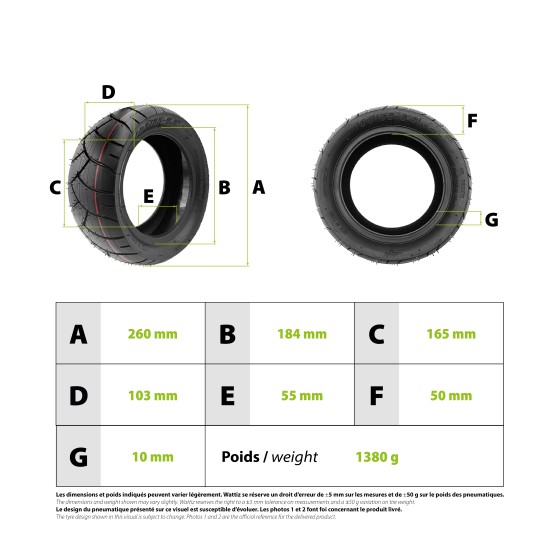 Pneu 100/55-6.5 avec gel anti crevaison pour trottinette électrique - wattiz