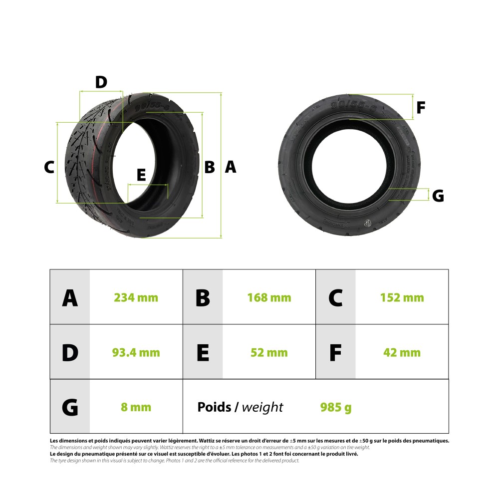 90/55-6 tubeless tire for electric scooter - wattiz