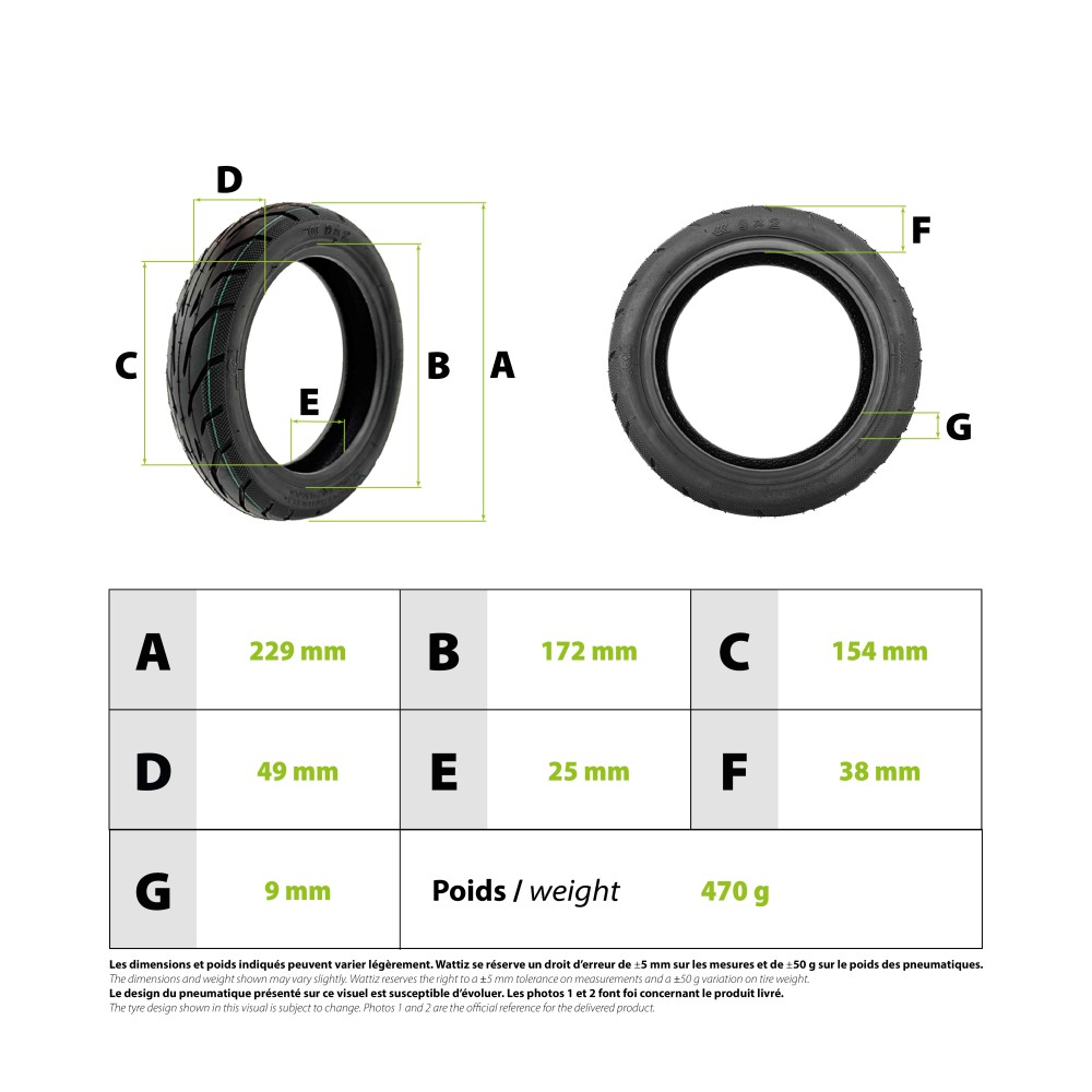 Reifen 9x2 tubetype Ninebot E22E, E25E, E45E und Xiaomi