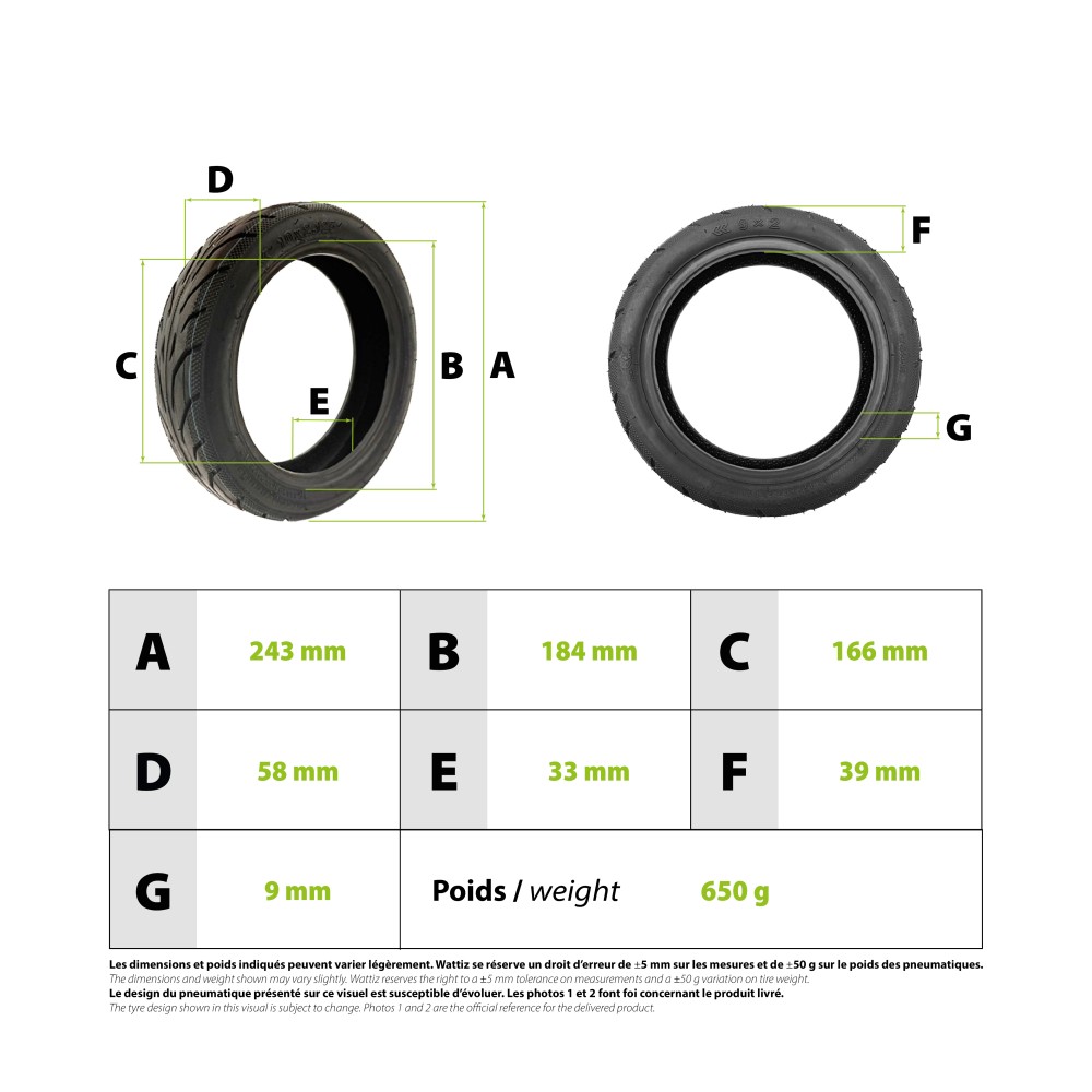Reifen 10x2.125-6.5 Ninebot F Tubeless mit Anti-Pickel-Gel für E-Tretroller - wattiz